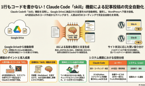 自分はコードを1行も書いてない。Claude Codeのskill機能でDrive取得→整形→WordPress投稿を完全自動化した話