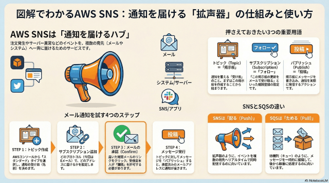 AWS SNSって何ができるの？仕組みをやさしく解説＆誰でもシンプルに試せる方法